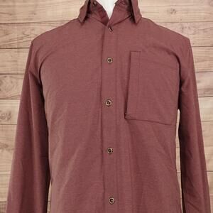 Swiss Tech Shirt Mens M Red Solid Long Sleeve Button-Up Stretch Hiking Tech